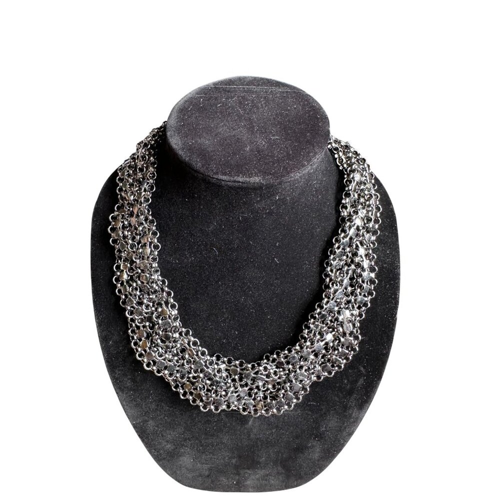 Vintage Black Metal Braid Chain Collar Necklace With Rhinestones 21" Long - Picture 3 of 4